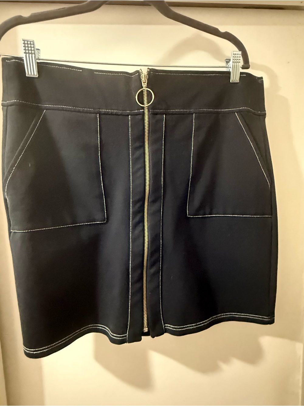 INC International Concepts Black Mini Skirt with Gold Front Zipper